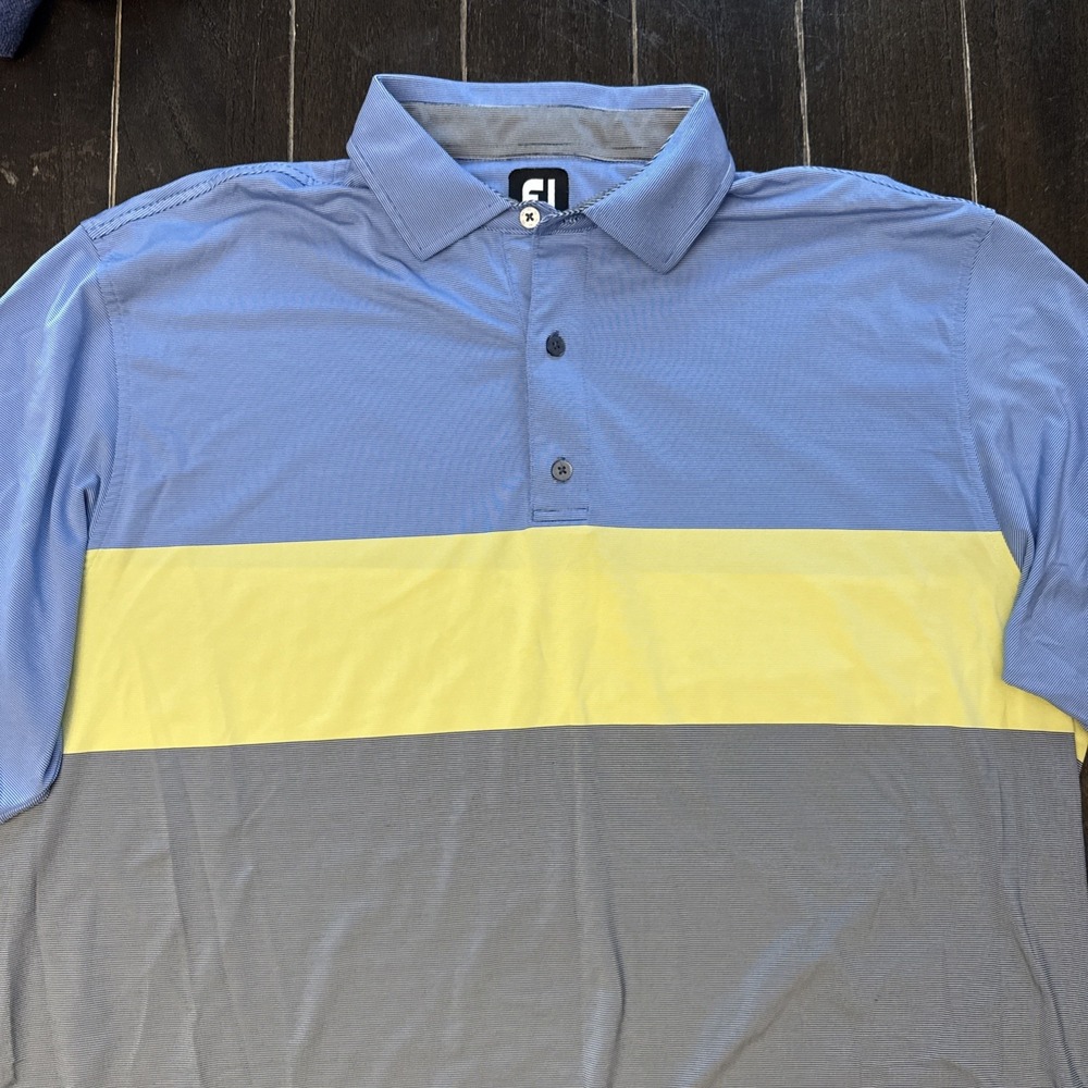 FootJoy FJ Commonwealth Club Golf Polo Mens XL Blue Yellow Gray Performance